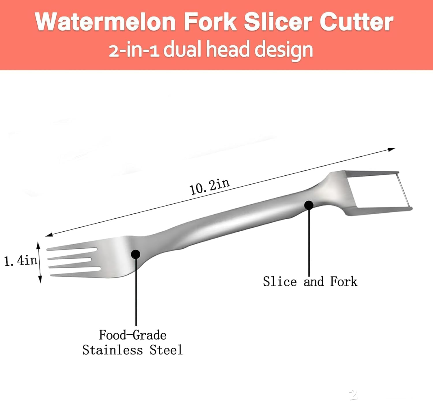 2-in-1 Stainless Steel Fruit Cutter, Dual Head Watermelon Fork Slicer Tool