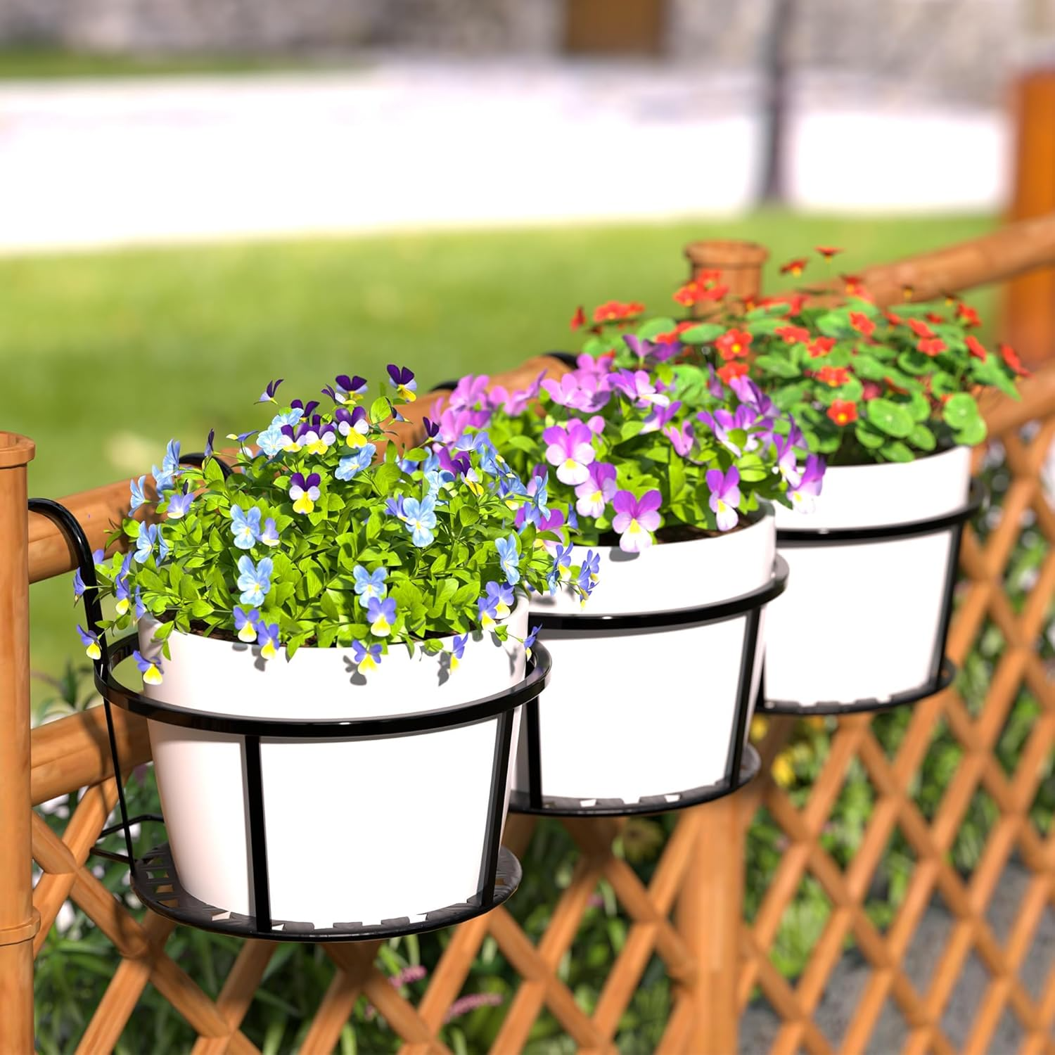 Hanging Flower Stand, Iron Hanging Plant Holder Over The Rail Metal Fence Planters