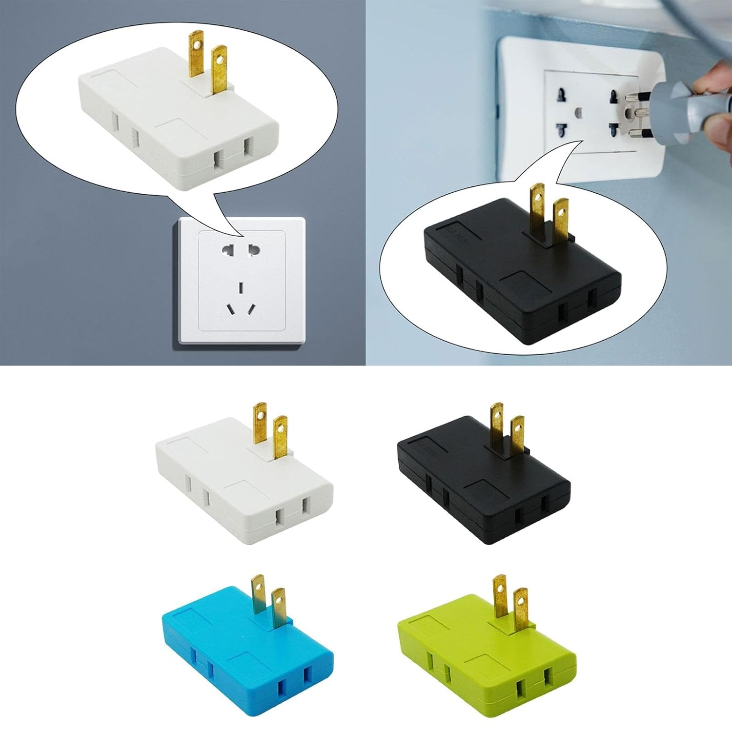 3 in 1 Rotatable Socket Converter, Rotatable Flat Wall Outlet Extender, Flat Plug Adapter Outlet