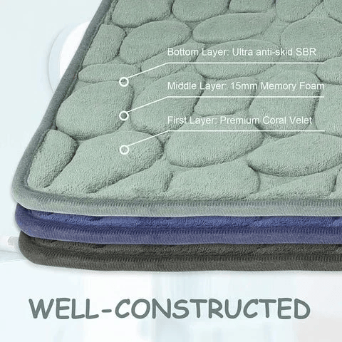 Cobblestone Embossed Bathroom Bath Mat, Memory Foam Bath Mat, Non-Slip Bathroom Floor Mats