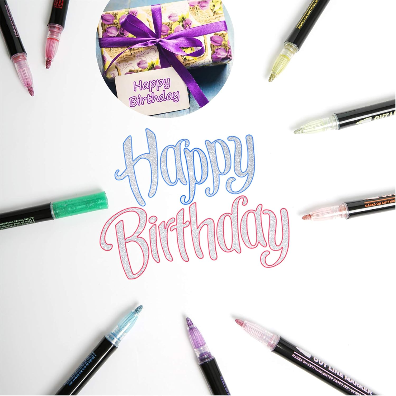 Marker Pen for Highlight, Shimmer Outline Glitter Markers