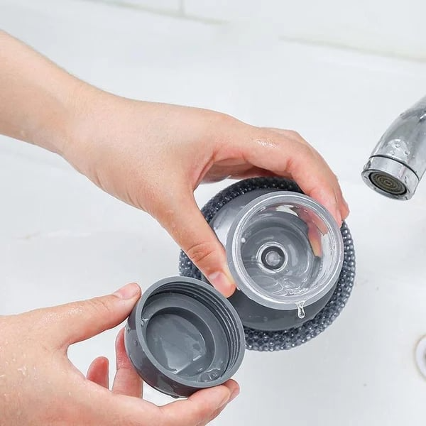 Kitchen Soap Dispensing Palm Brush, Add Liquid Multifunctional Dishwashing Brush Kitchen Cleaning Tool