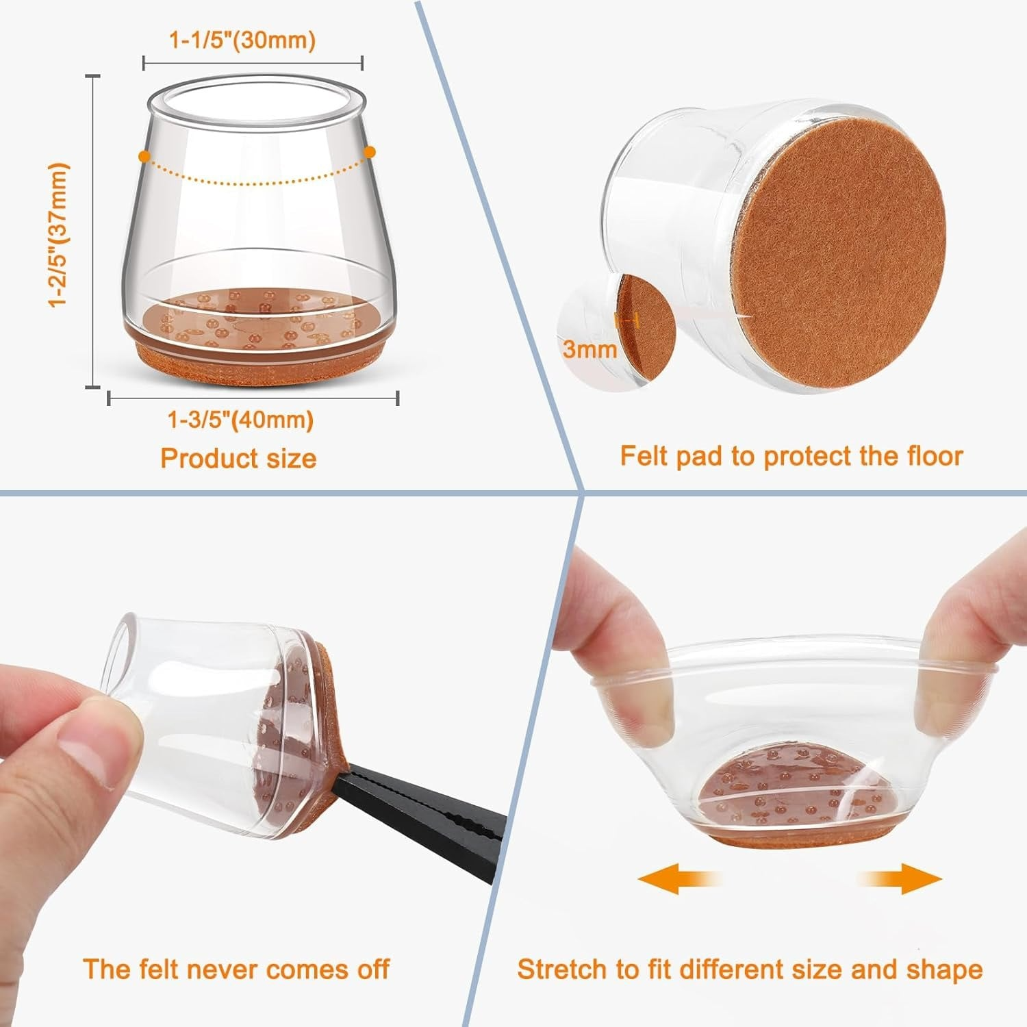 Transparent Chair Leg Floor Protector, Chair Leg Floor Protectors for Hardwood Floors