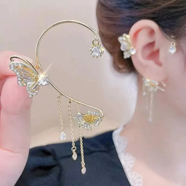 Butterfly Tassel Style Zircon Earrings for Women No Piercing Zircon Butterfly Ear Clip
