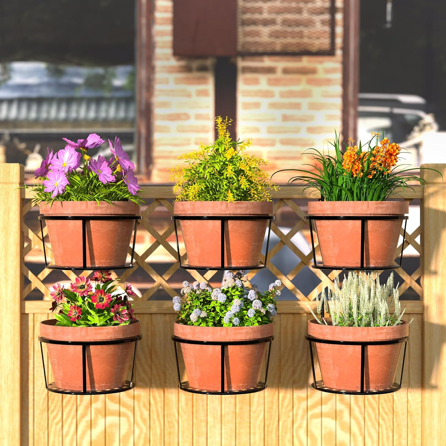 Hanging Flower Stand, Iron Hanging Plant Holder Over The Rail Metal Fence Planters