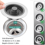 3-in-1 Kitchen Sink Drain Strainer & Stopper, Kitchen Sink Drain Strainer & Stopper with Basket, Stainless Steel Drain Plug Cover Catcher for Food Waste
