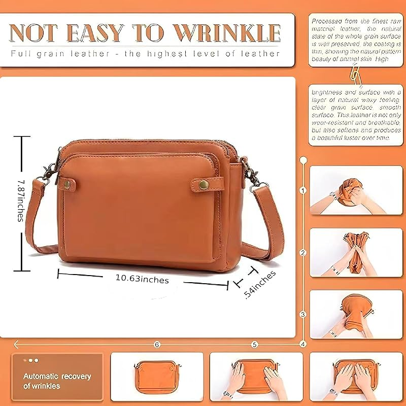 Crossbody Leather Shoulder Bags and Clutches, Purse With Built Multiple Compartments