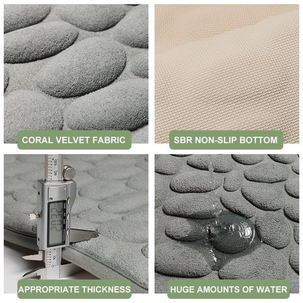 Cobblestone Embossed Bathroom Bath Mat, Memory Foam Bath Mat, Non-Slip Bathroom Floor Mats