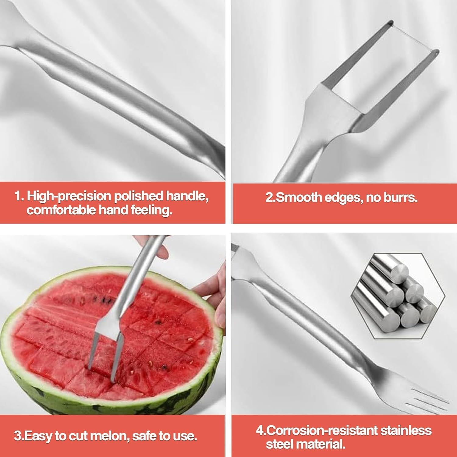 2-in-1 Stainless Steel Fruit Cutter, Dual Head Watermelon Fork Slicer Tool