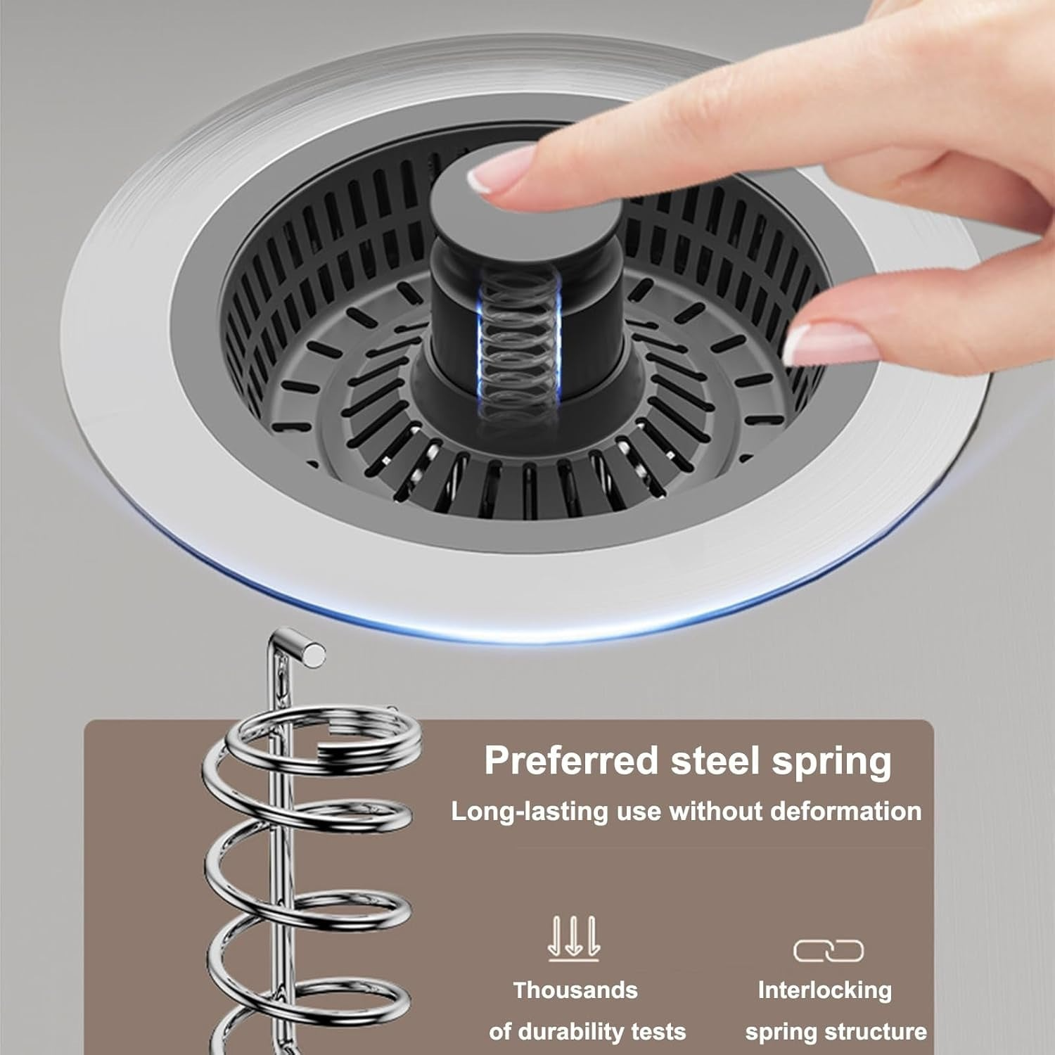 3-in-1 Kitchen Sink Drain Strainer & Stopper, Kitchen Sink Drain Strainer & Stopper with Basket, Stainless Steel Drain Plug Cover Catcher for Food Waste