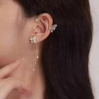 Butterfly Tassel Style Zircon Earrings for Women No Piercing Zircon Butterfly Ear Clip
