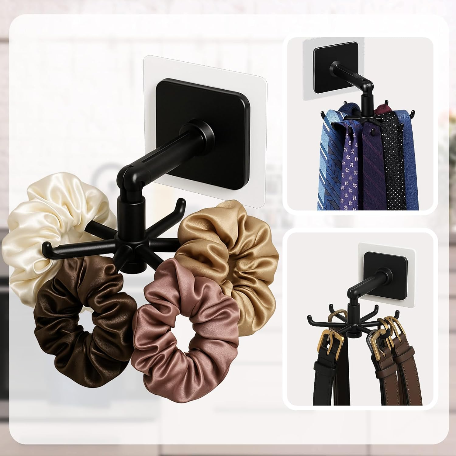 360° Rotatable Hooks For Hanging, 4 Pieces 360 Rotating Folding Hook Multi-purpose Hanging Utensil Holder Hook, Hooks for Kitchen Bathroom Cabinet Towel