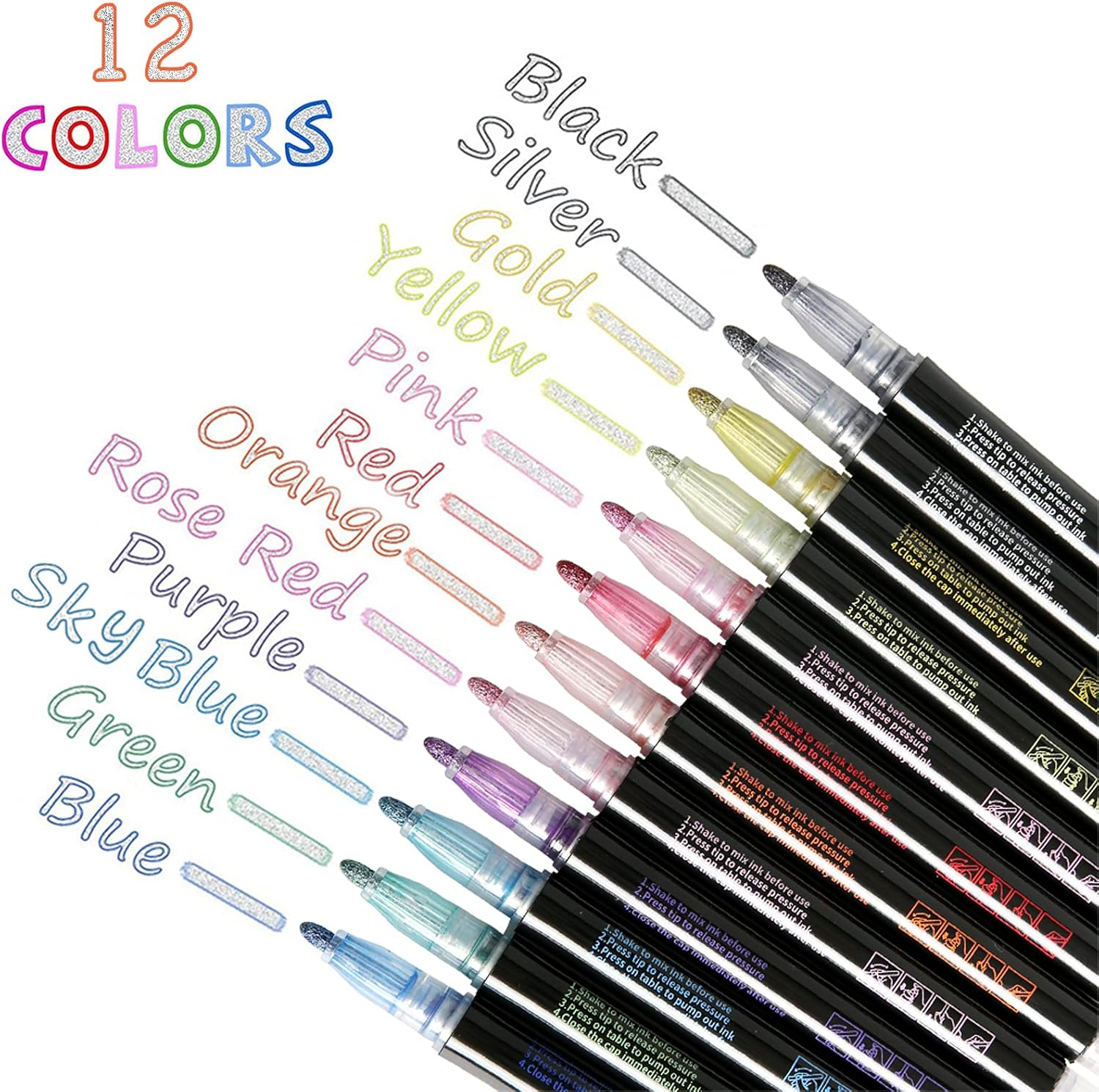 Marker Pen for Highlight, Shimmer Outline Glitter Markers