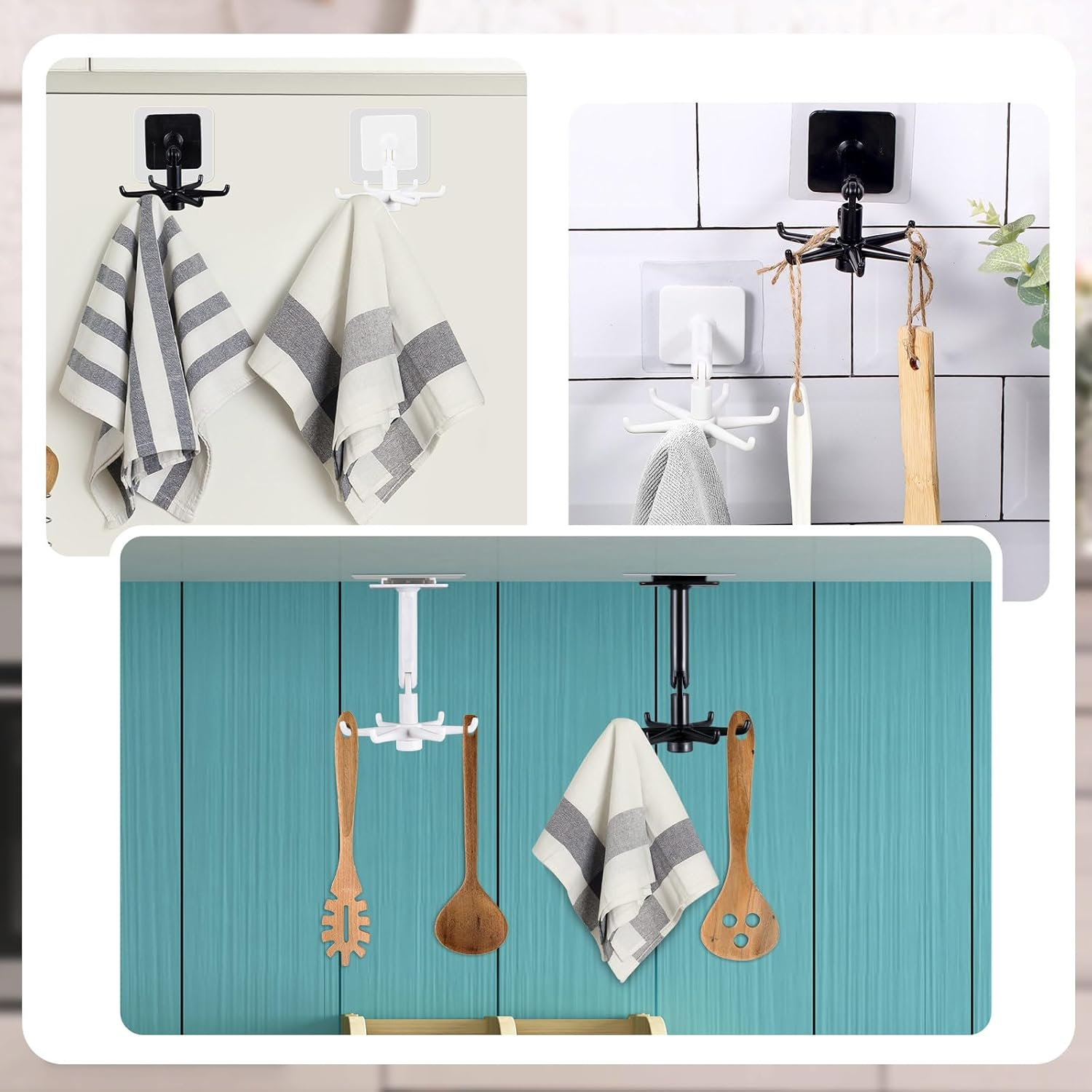 360° Rotatable Hooks For Hanging, 4 Pieces 360 Rotating Folding Hook Multi-purpose Hanging Utensil Holder Hook, Hooks for Kitchen Bathroom Cabinet Towel
