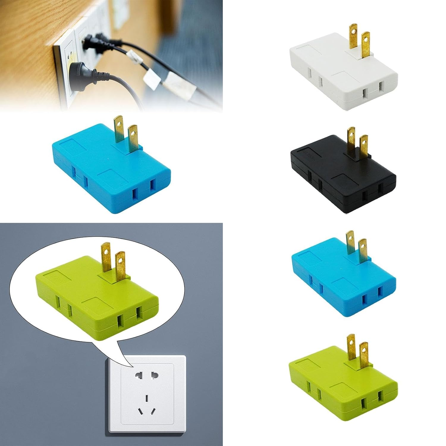 3 in 1 Rotatable Socket Converter, Rotatable Flat Wall Outlet Extender, Flat Plug Adapter Outlet