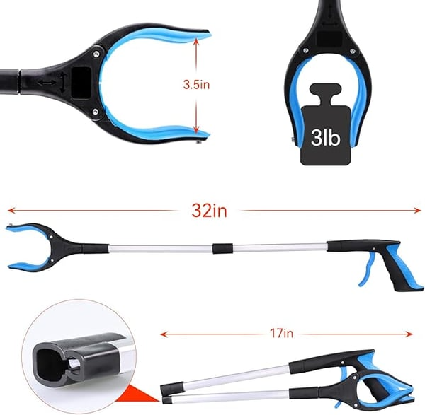 Foldable Grabber With 360° Swivel Clip, Foldable Reacher Grabber Pickup Tool with 360° Rotating Jaw & Magnet