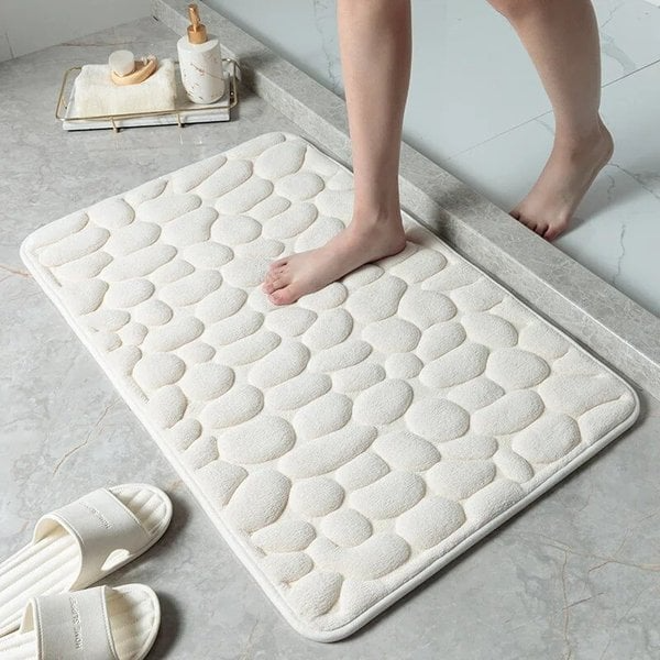 Cobblestone Embossed Bathroom Bath Mat, Memory Foam Bath Mat, Non-Slip Bathroom Floor Mats