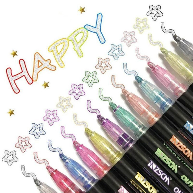 Marker Pen for Highlight, Shimmer Outline Glitter Markers