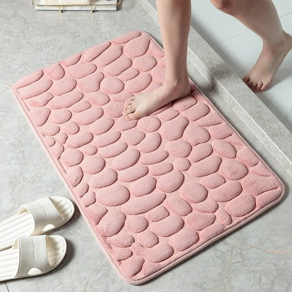 Cobblestone Embossed Bathroom Bath Mat, Memory Foam Bath Mat, Non-Slip Bathroom Floor Mats