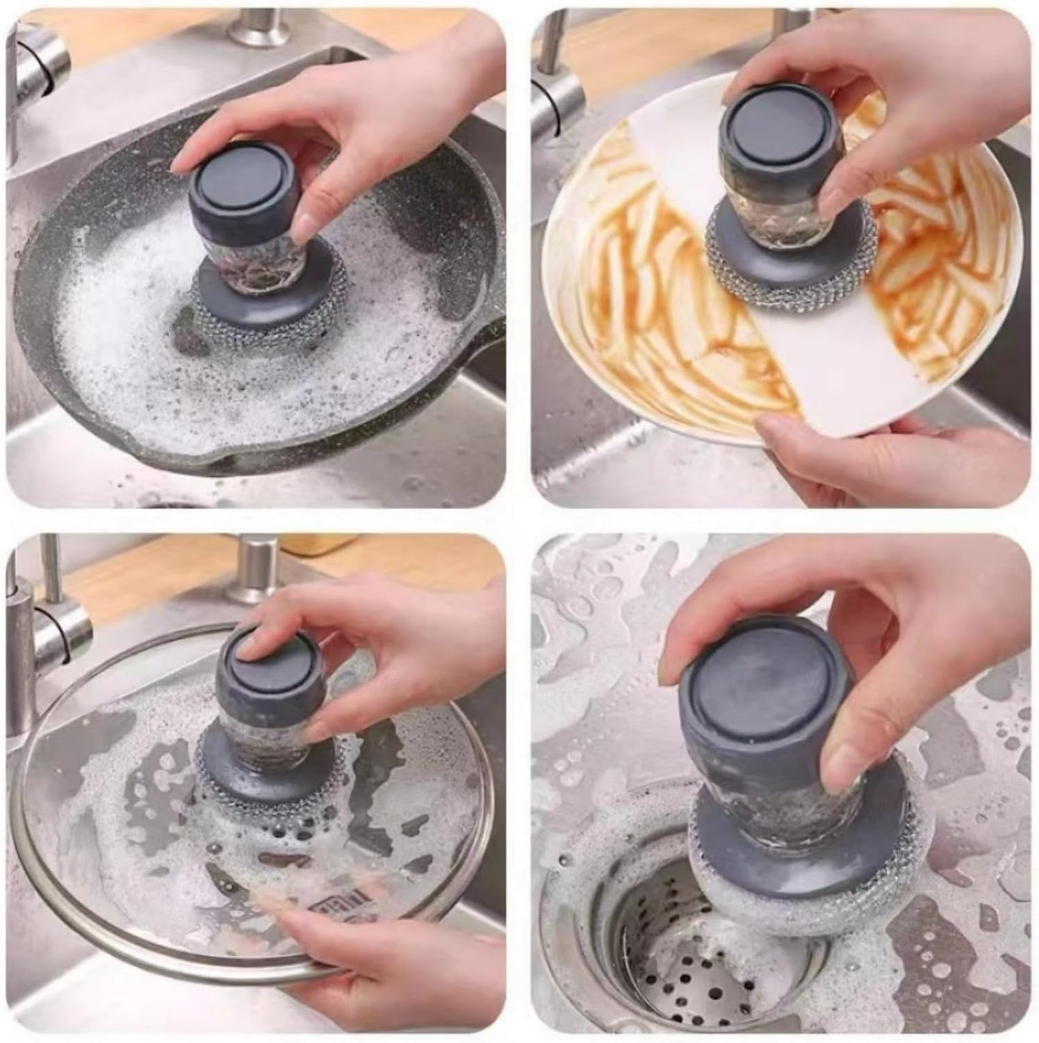 Kitchen Soap Dispensing Palm Brush, Add Liquid Multifunctional Dishwashing Brush Kitchen Cleaning Tool