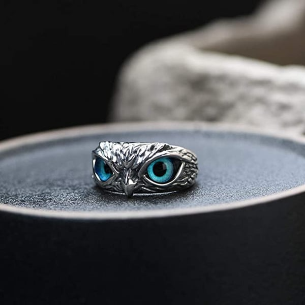 New Adjustable Owl Ring, Vintage Cute Blue Eye Owl Ring for Women Men