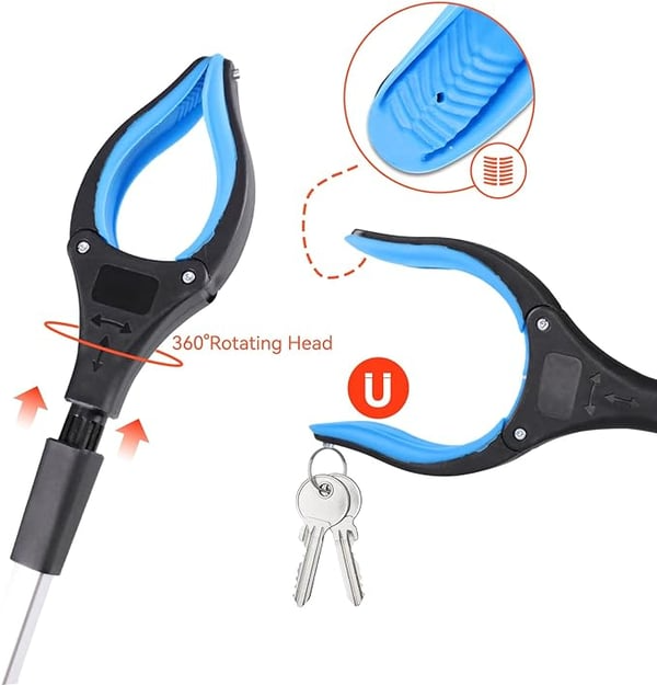 Foldable Grabber With 360° Swivel Clip, Foldable Reacher Grabber Pickup Tool with 360° Rotating Jaw & Magnet