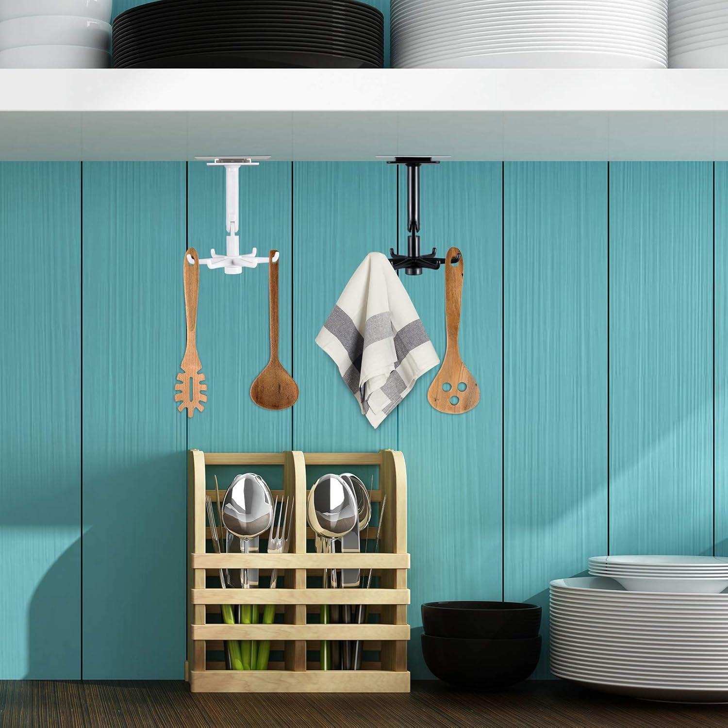 360° Rotatable Hooks For Hanging, 4 Pieces 360 Rotating Folding Hook Multi-purpose Hanging Utensil Holder Hook, Hooks for Kitchen Bathroom Cabinet Towel