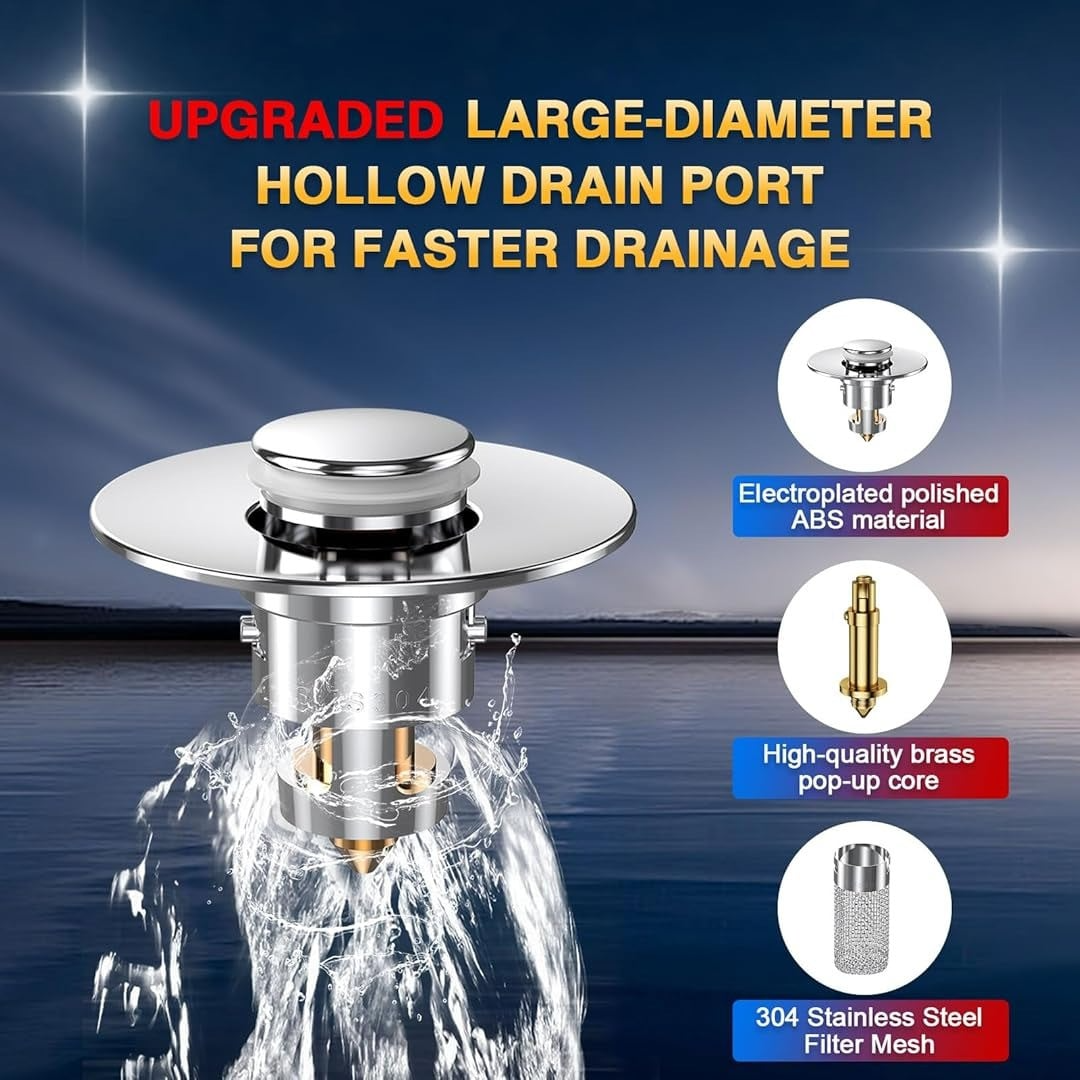 2 Pack Bathroom Sink Stopper Hair Catcher, Universal Pop Up Sink Drain Filter with Stainless Steel Filter Basket, Stainless Steel Pop-Up Drain Filter