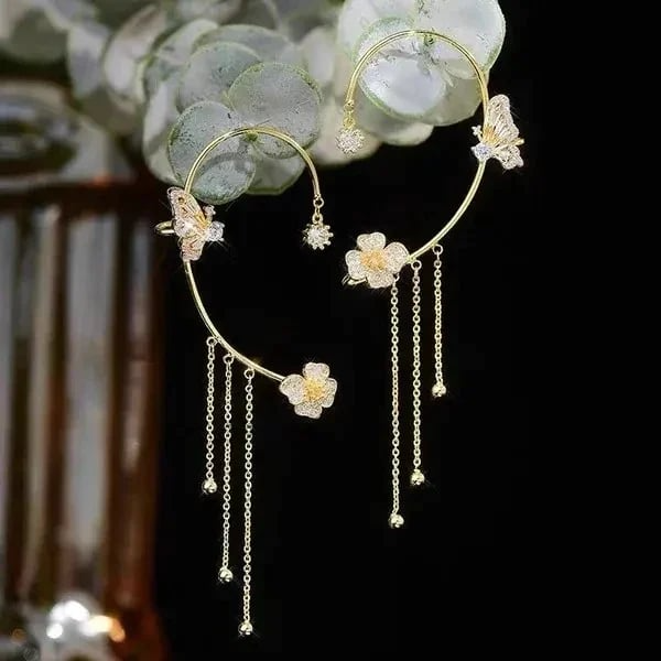 Butterfly Tassel Style Zircon Earrings for Women No Piercing Zircon Butterfly Ear Clip