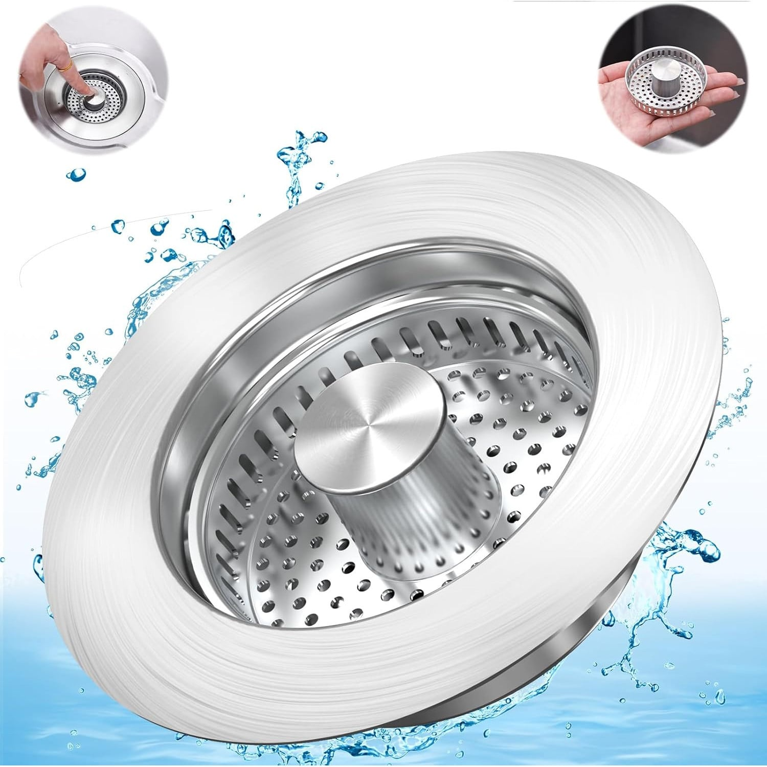 3-in-1 Kitchen Sink Drain Strainer & Stopper, Kitchen Sink Drain Strainer & Stopper with Basket, Stainless Steel Drain Plug Cover Catcher for Food Waste