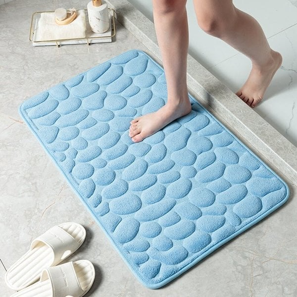Cobblestone Embossed Bathroom Bath Mat, Memory Foam Bath Mat, Non-Slip Bathroom Floor Mats