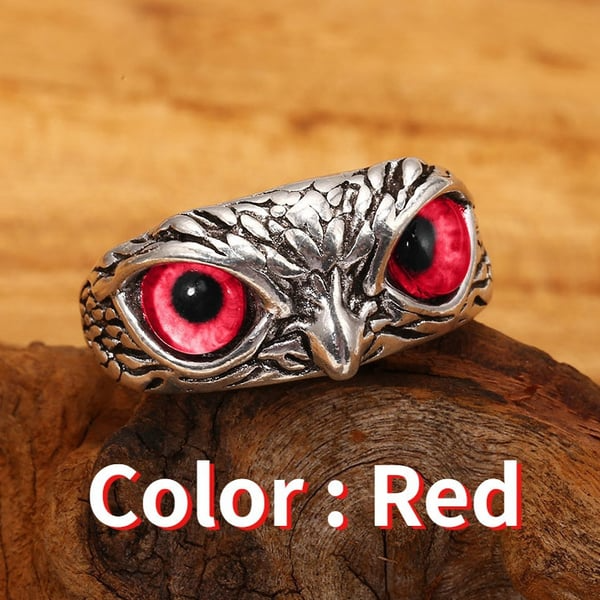 New Adjustable Owl Ring, Vintage Cute Blue Eye Owl Ring for Women Men
