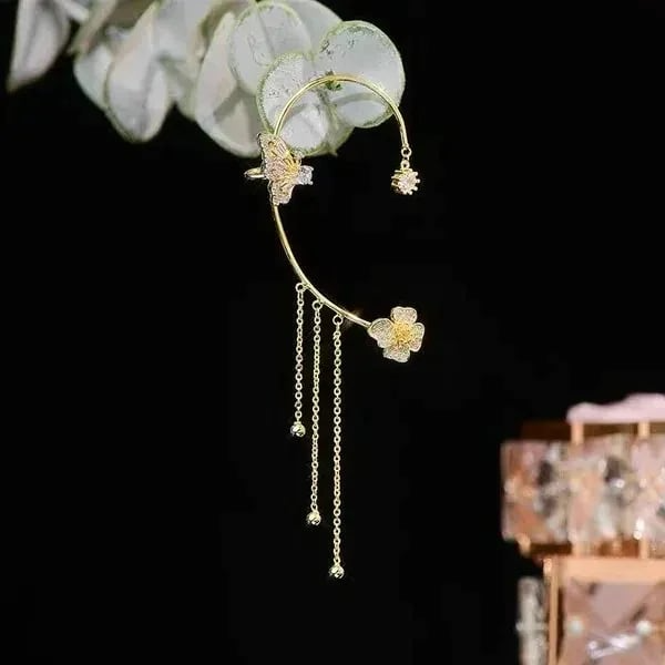 Butterfly Tassel Style Zircon Earrings for Women No Piercing Zircon Butterfly Ear Clip