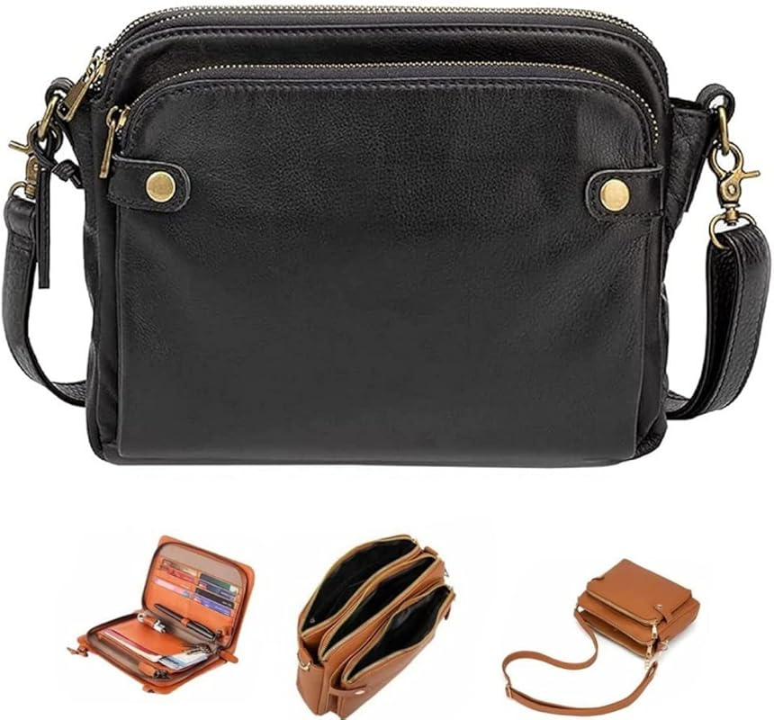 Crossbody Leather Shoulder Bags and Clutches, Purse With Built Multiple Compartments