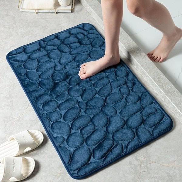 Cobblestone Embossed Bathroom Bath Mat, Memory Foam Bath Mat, Non-Slip Bathroom Floor Mats