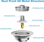 3-in-1 Kitchen Sink Drain Strainer & Stopper, Kitchen Sink Drain Strainer & Stopper with Basket, Stainless Steel Drain Plug Cover Catcher for Food Waste
