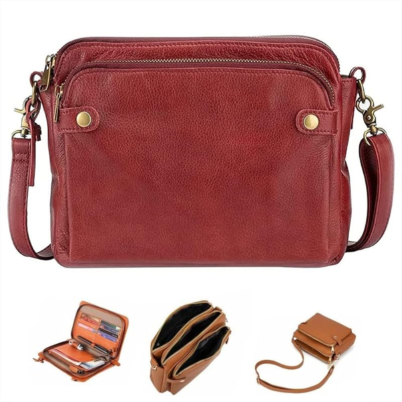 Crossbody Leather Shoulder Bags and Clutches, Purse With Built Multiple Compartments