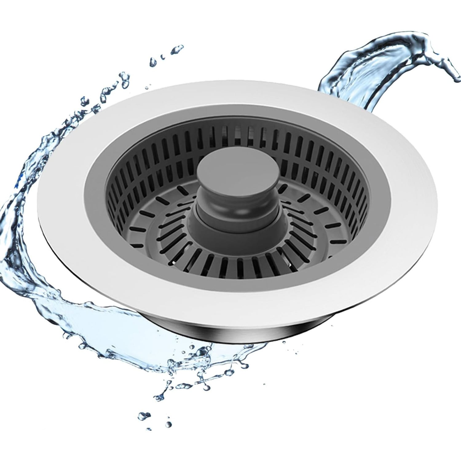 3-in-1 Kitchen Sink Drain Strainer & Stopper, Kitchen Sink Drain Strainer & Stopper with Basket, Stainless Steel Drain Plug Cover Catcher for Food Waste