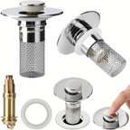 2 Pack Bathroom Sink Stopper Hair Catcher, Universal Pop Up Sink Drain Filter with Stainless Steel Filter Basket, Stainless Steel Pop-Up Drain Filter