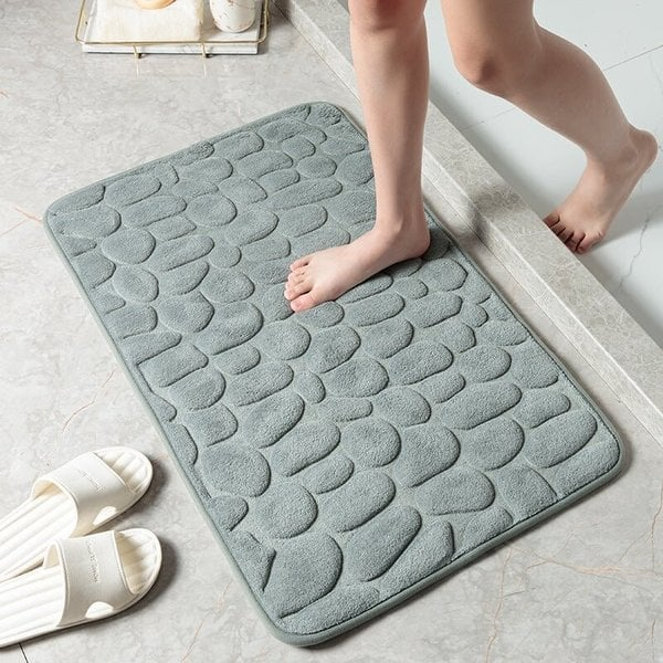 Cobblestone Embossed Bathroom Bath Mat, Memory Foam Bath Mat, Non-Slip Bathroom Floor Mats