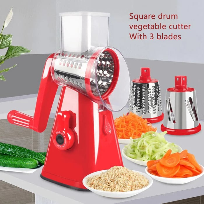 Multifunctional Vegetable Cutter & Slicer, Kitchen Shredder Speed Mandolin Slicer Nuts Grinder with Handle and Drum Blades for Cheese, Vegetable, Walnuts, Chocolate, Potato, Carrot
