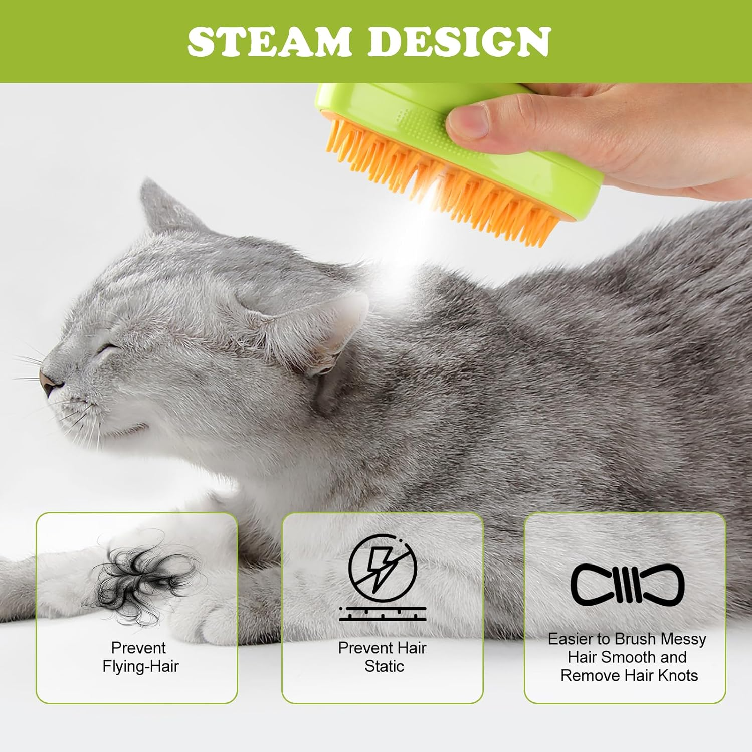 Steamy Cat Brush, 3 in 1 Pet Steamy Brush, Silicone Massage Dog Hair Remover Comb, Pet Hair Remover Misting Comb for Indoor Cats Dogs