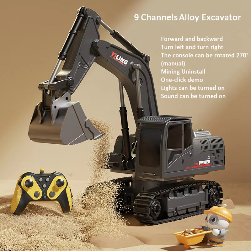 Remote Control Excavator and Dump Truck Full Proportion Toy Set with Lights and Sounds for Adults Kids Boys and Girls RC Construction Vehicles