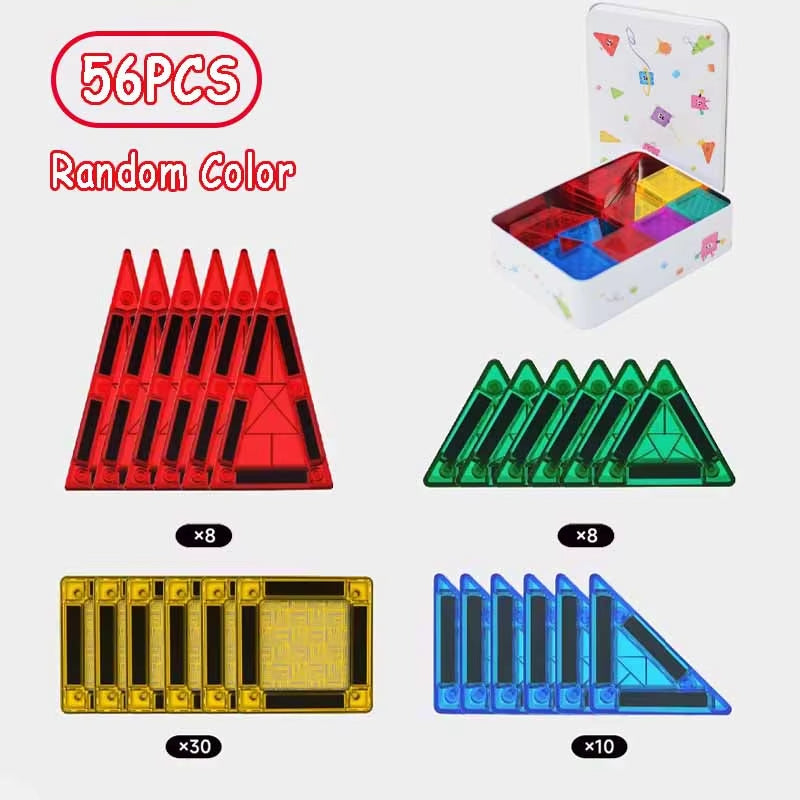 Mini Magnetic Tiles Building Blocks 40PCS - Montessori Educational Magnet Travel Construction Set with Iron Storage Box, Airplane Activities Toys