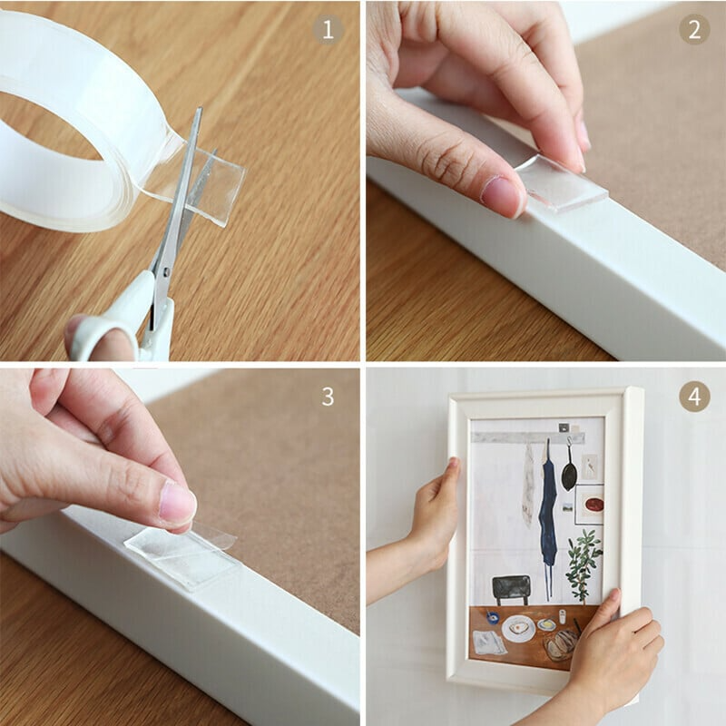 Transparent Magic Nano Tape Double Sided Grip, Removable Nano Tape for Poster Carpet Picture Hanging Strip Rug Wall Outdoor