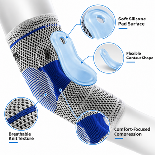 Silicone Pad Compression Elbow Sleeve with 3D Knit Support for Sports & Training