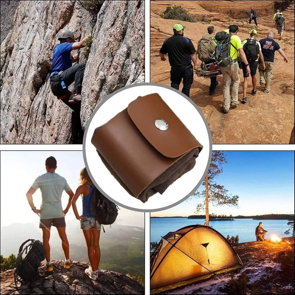 Foldable Canvas Belt Bag, Foldable Foraging Bag Outdoor Waxed Canvas Picking Fruit Drawstring Pouch Multi-Purpose Leather Belt Bag for Camping Hiking