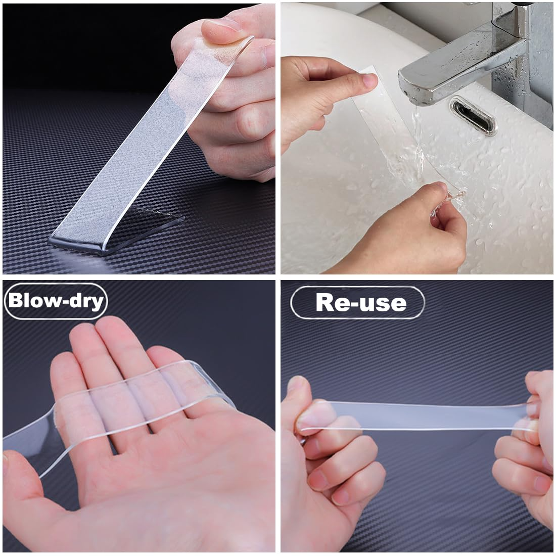 Transparent Magic Nano Tape Double Sided Grip, Removable Nano Tape for Poster Carpet Picture Hanging Strip Rug Wall Outdoor